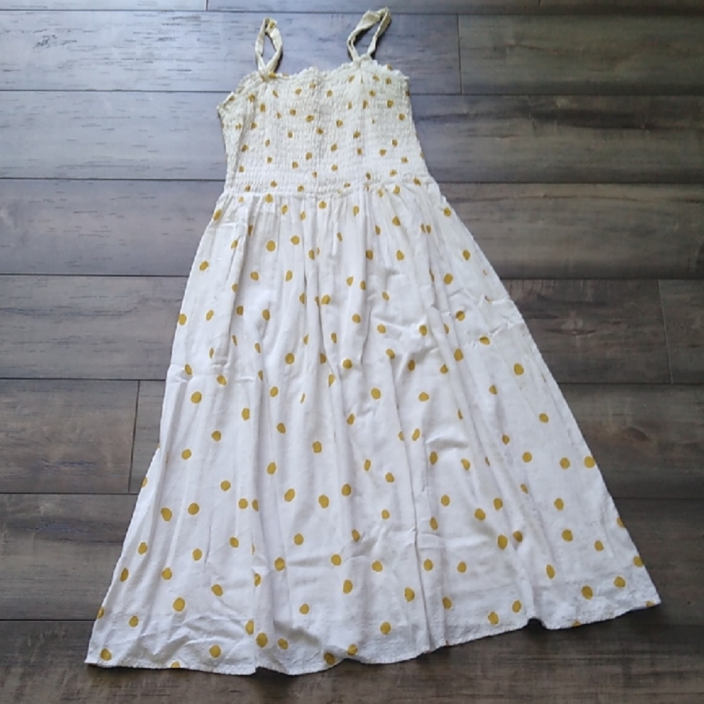Charming White and Yellow Polka Dot Kids Dress